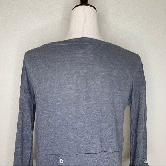 Adrienne Vittadini 100% Linen Scoop Neck Gray Top, Sz Small - Picture 9 of 12